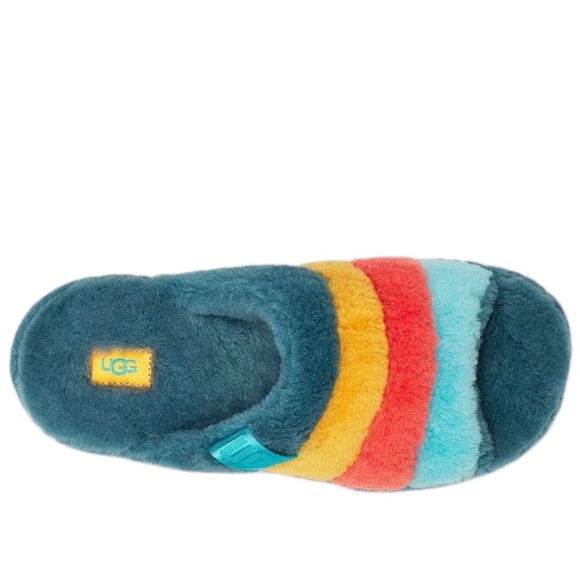 UGG® LE Fluff You Marina Blue Multicolor Sheepskin Plush Slipper Size 9 - Picture 2 of 13